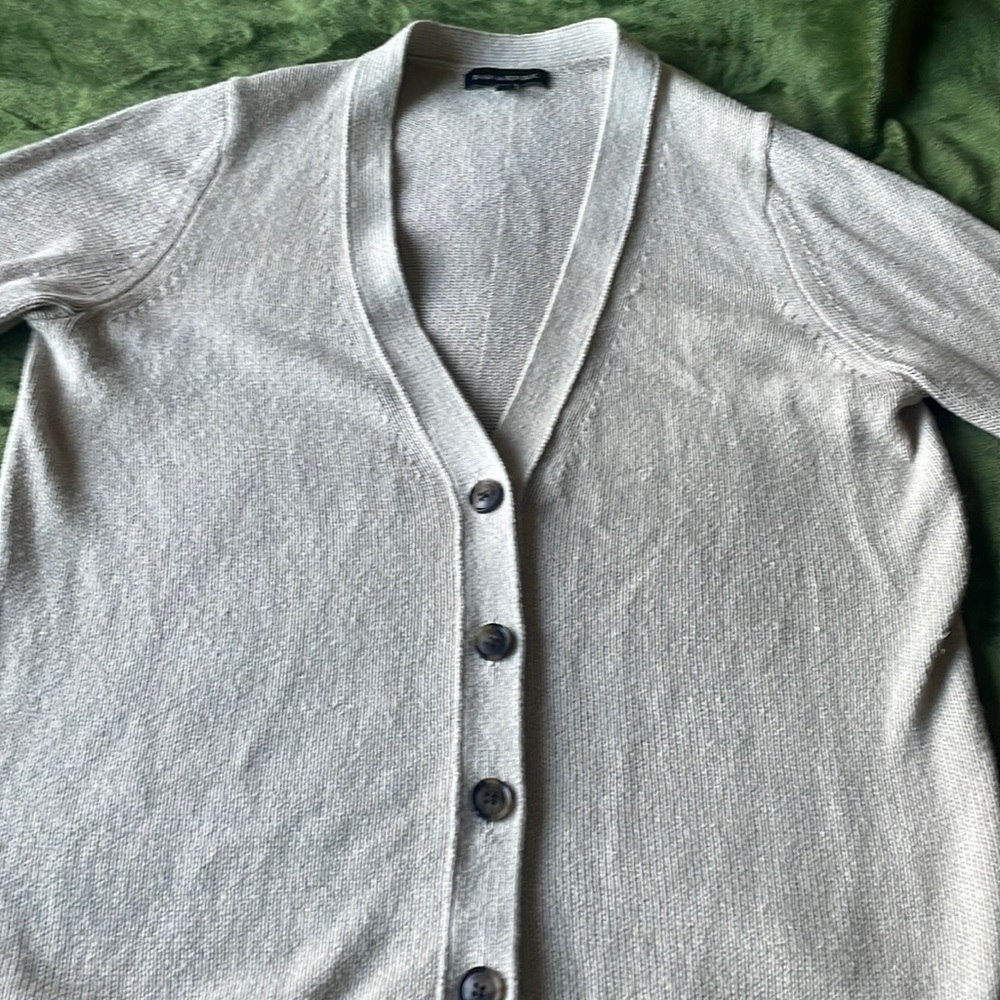 Tan button up V-neck cardigan from Banana Republic